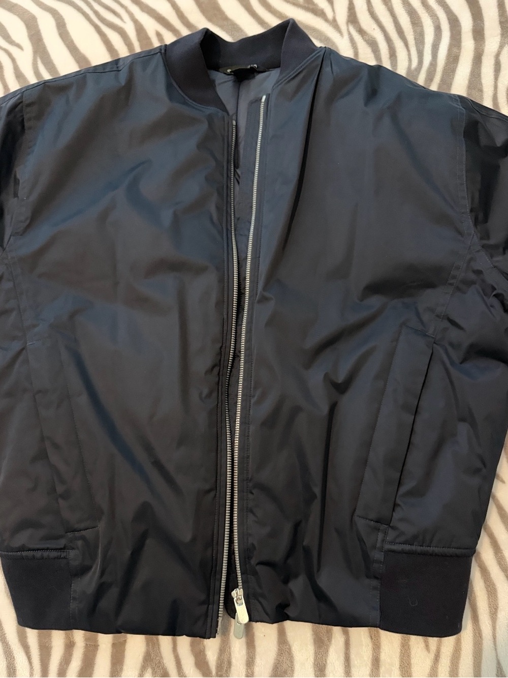Athleta Simone Biles Navy Sateen Bomber Jacket